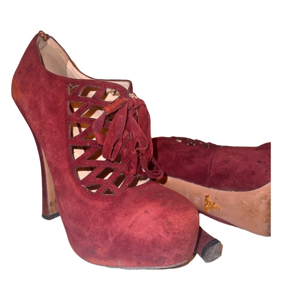 Prada platform heels shoes burgundy sewed shoes 6, 36.5